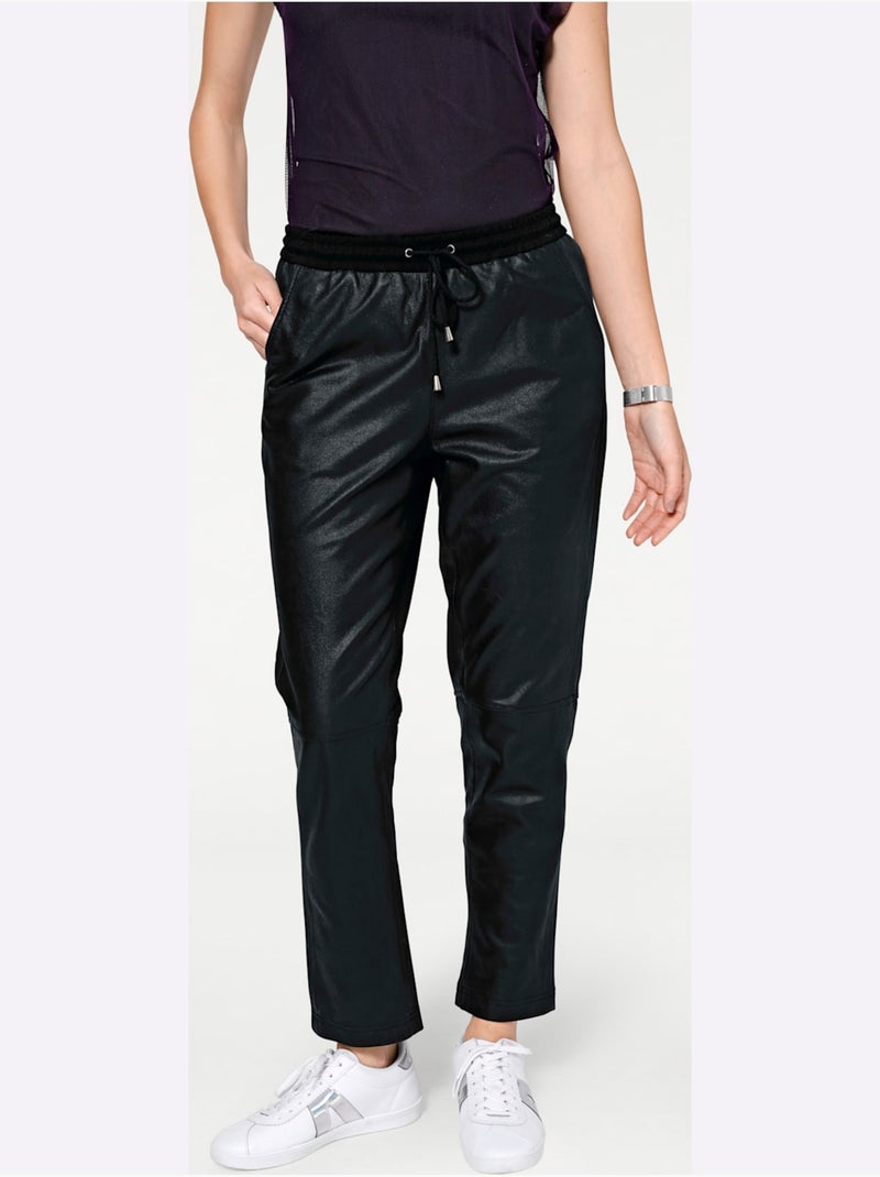 Pantalon En Cuir Forme Jogging Tendance - Taille Standard - helline Noir - Kiabi