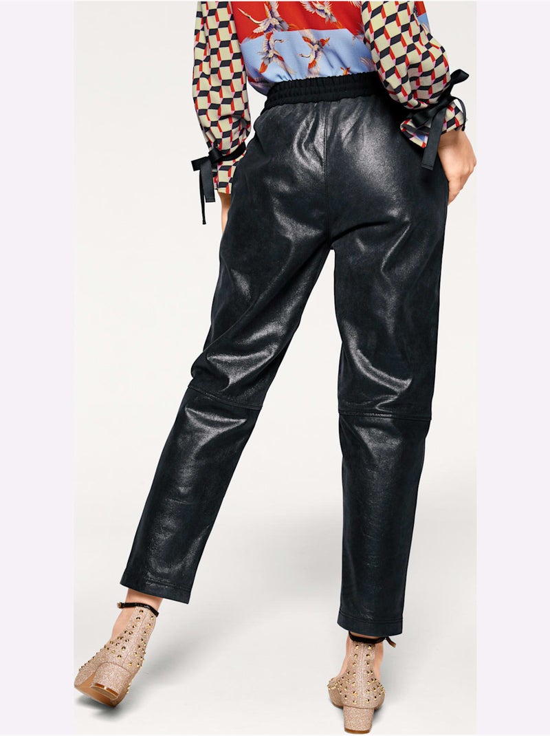 Pantalon En Cuir Forme Jogging Tendance - Taille Standard - helline Noir - Kiabi