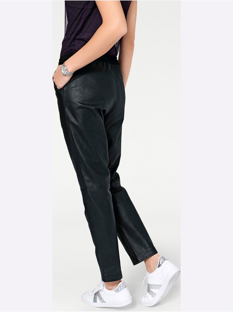 Pantalon En Cuir Forme Jogging Tendance - Taille Standard - helline Noir - Kiabi