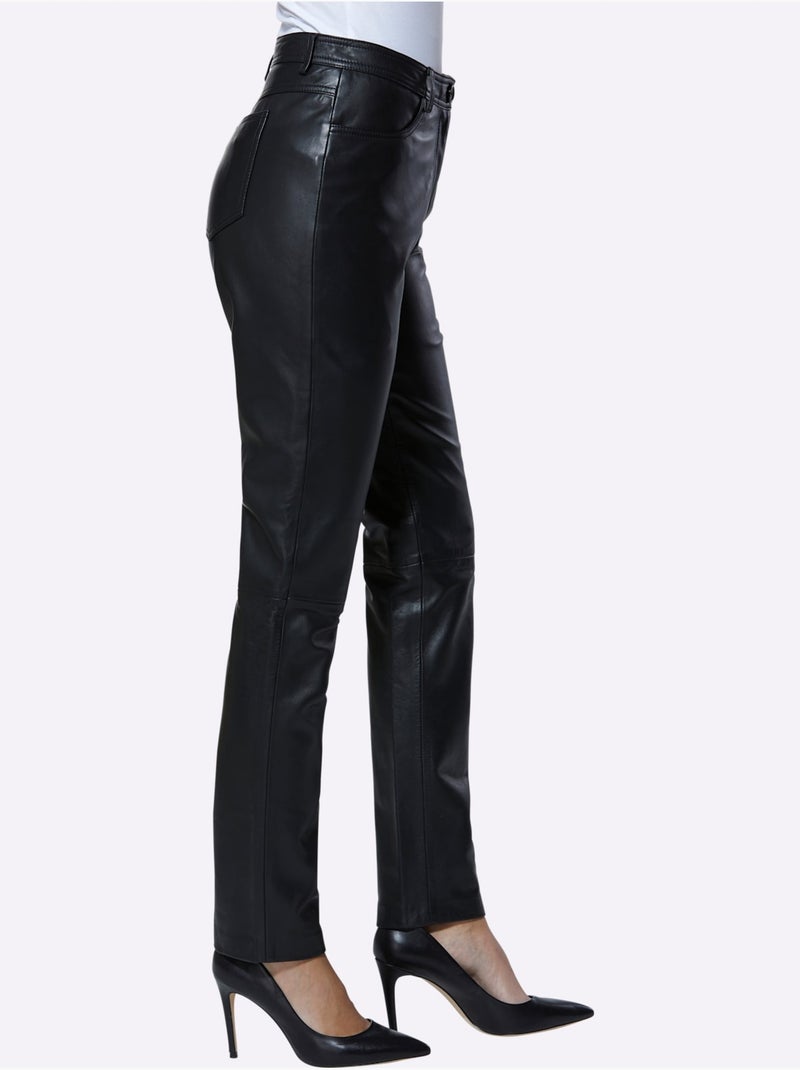 Pantalon en cuir pur cuir d'agneau nappa - taille standard - helline Noir - Kiabi