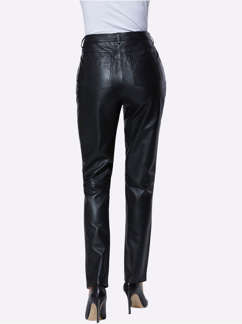 Pantalon en cuir pur cuir d'agneau nappa - taille standard - helline Noir - Kiabi