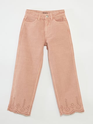 Pantalon en denim avec broderie anglaise