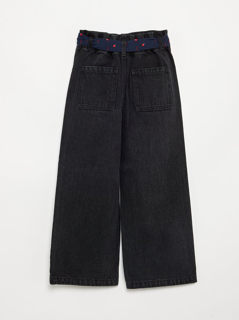 Pantalon en denim avec ceinture en tissu Noir - Kiabi