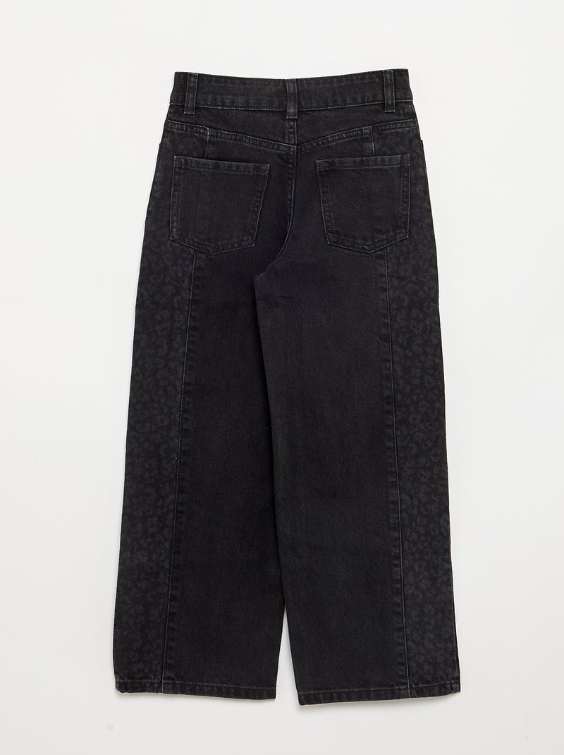 Pantalon en denim avec empiècements imprimés Noir - Kiabi