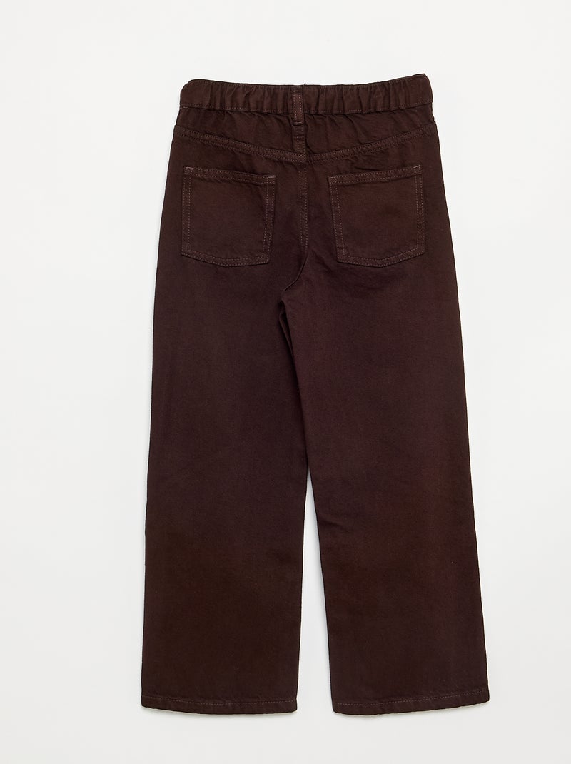 Pantalon en denim avec patte de boutonnage décalée Marron - Kiabi