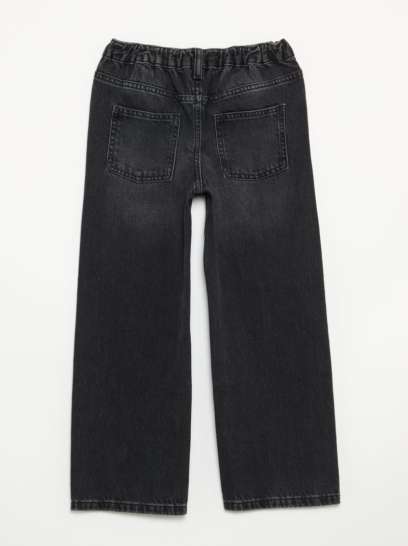 Pantalon en denim avec patte de boutonnage décalée Noir - Kiabi