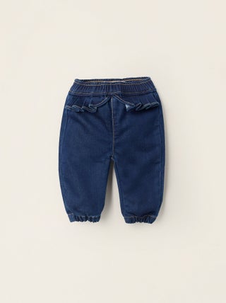 Pantalon en Denim avec Volants à La Taille