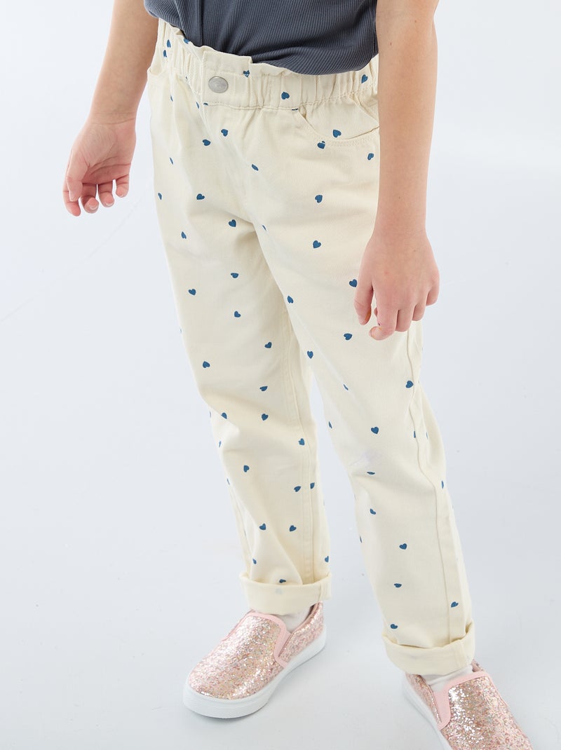 Pantalon en denim coupe mom à motif Blanc - Kiabi