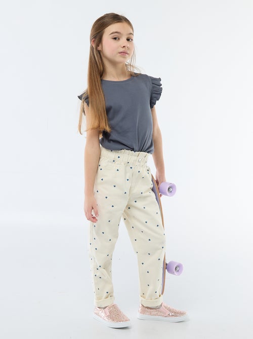 Pantalon en denim coupe mom à motif - Kiabi