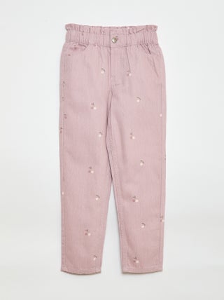 Pantalon en denim coupe mom à motif