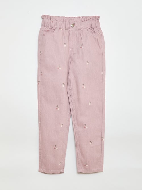 Pantalon en denim coupe mom à motif - Kiabi