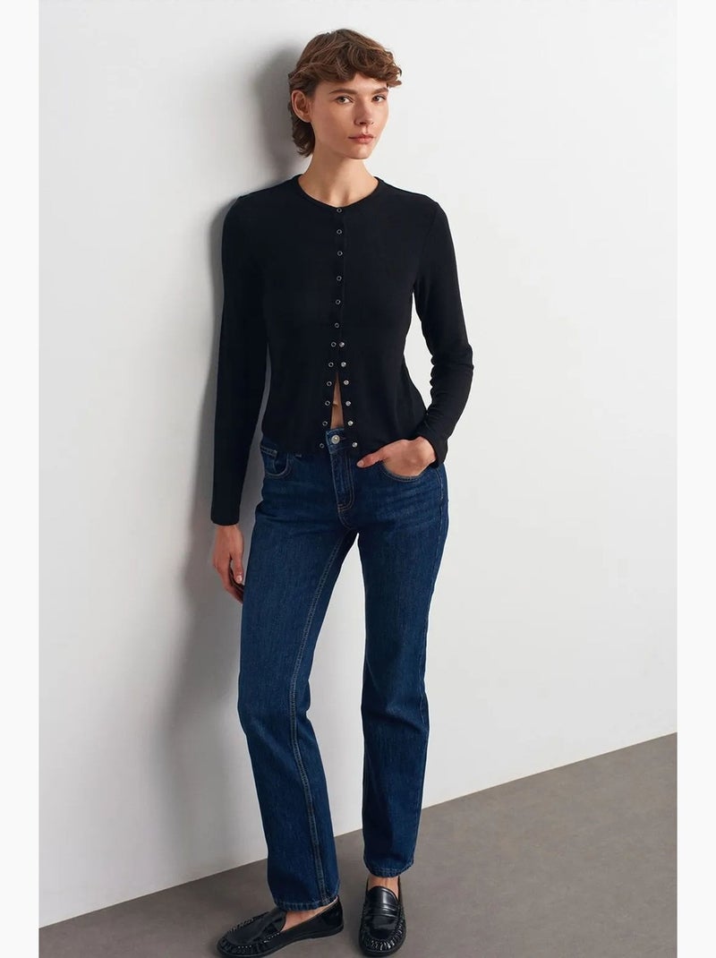 Pantalon en denim droit à taille haute dilvin Bleu saphir - Kiabi
