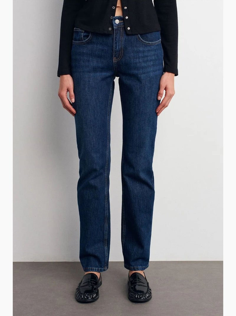Pantalon en denim droit à taille haute dilvin Bleu saphir - Kiabi