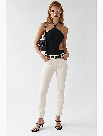 Pantalon en denim femme à taille haute et jambe droite mixray