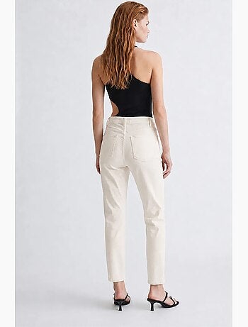 Pantalon en denim femme à taille haute et jambe droite mixray
