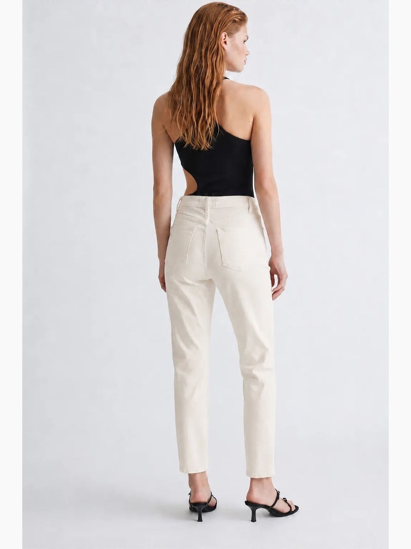Pantalon en denim femme à taille haute et jambe droite mixray Blanc cassé - Kiabi