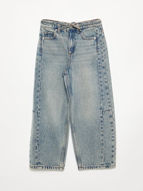 Pantalon en denim fit barrel avec ceinture - Kiabi