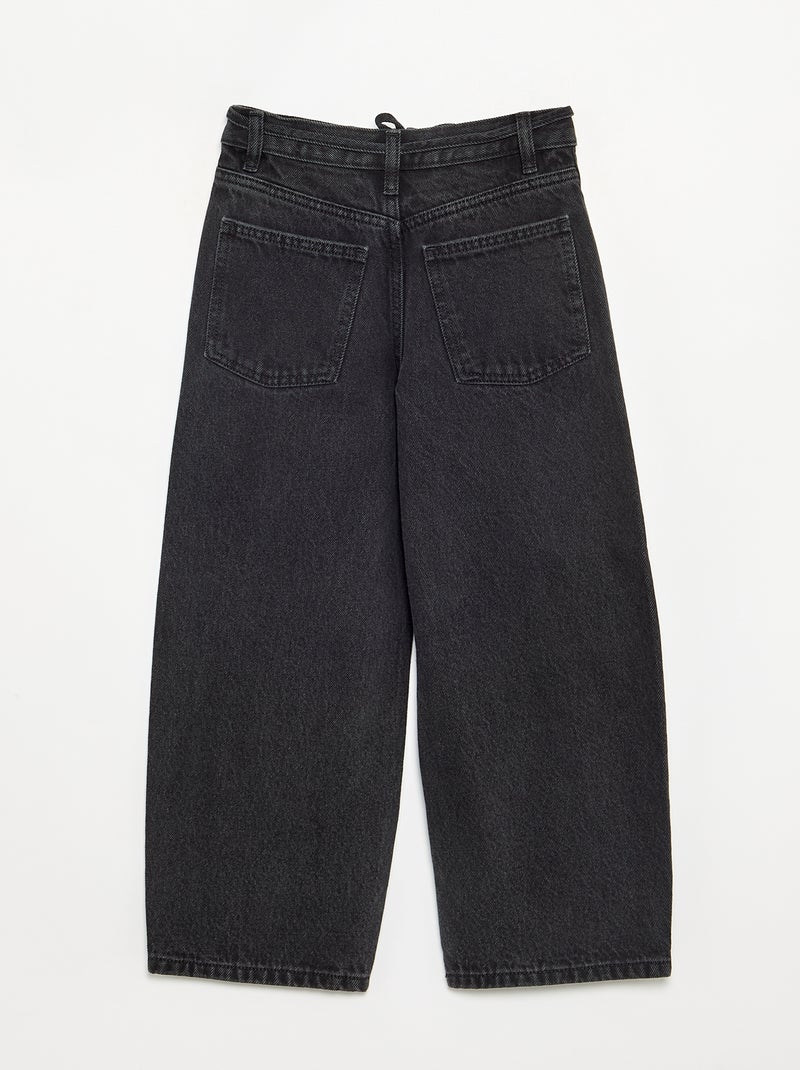 Pantalon en denim fit barrel avec ceinture Noir - Kiabi