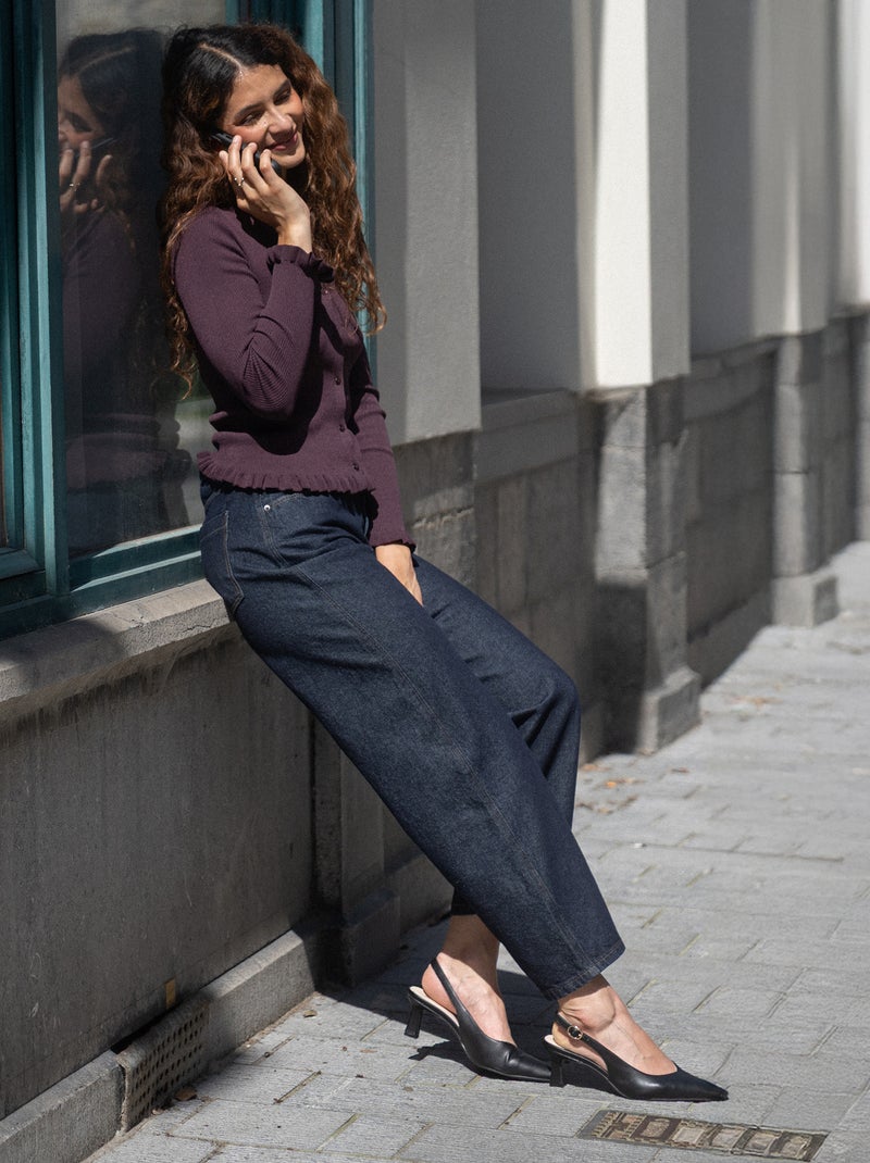 Pantalon en denim forme large barrel Bleu - Kiabi