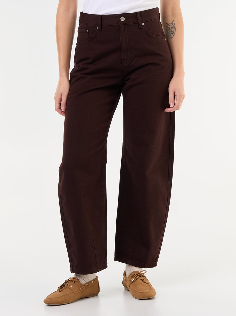 Pantalon en denim forme large barrel Marron - Kiabi