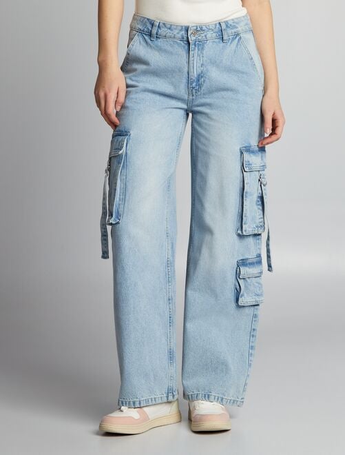 Pantalon en denim multipoches à liens - Kiabi