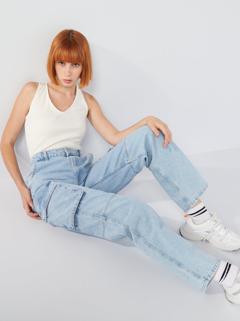 Pantalon en denim taille basse Bleu - Kiabi