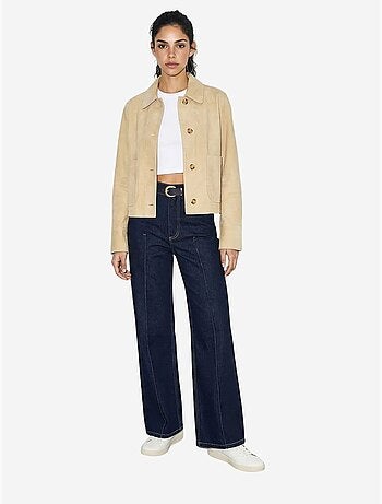 Pantalon en denim taille haute à jambes larges avec ceinture lucci
