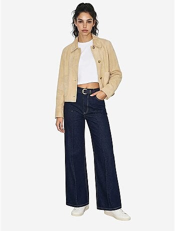 Pantalon en denim taille haute à jambes larges avec ceinture lucci