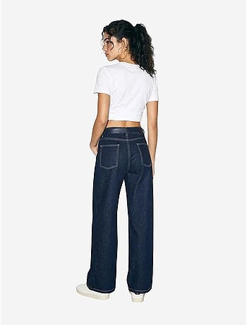 Pantalon en denim taille haute à jambes larges avec ceinture lucci