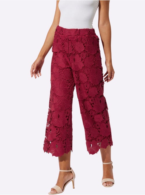 Pantalon en dentelle à motif floral et ourlet scallé - Taille standard - Helline - Kiabi