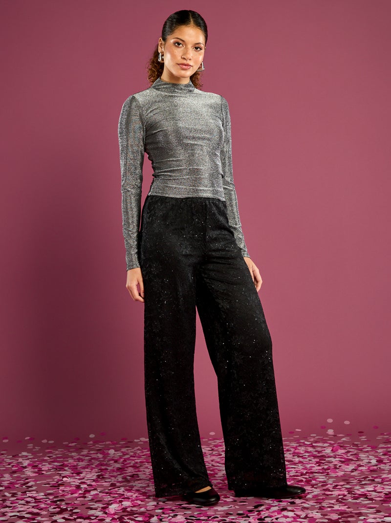 Pantalon en dentelle avec strass Noir Femme Kiabi
