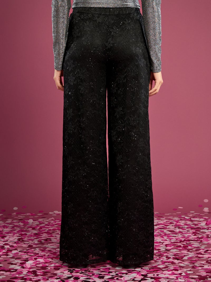 Pantalon en dentelle avec strass Noir - Kiabi