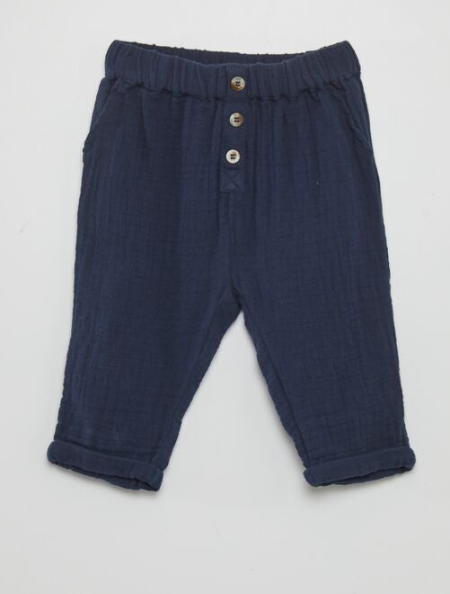 Pantalon en double gaze de coton - Kiabi