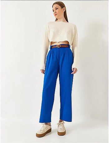 Pantalon en gabardine épaisse à ceinture bianco lucci