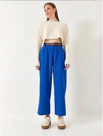 Pantalon en gabardine épaisse à ceinture bianco lucci