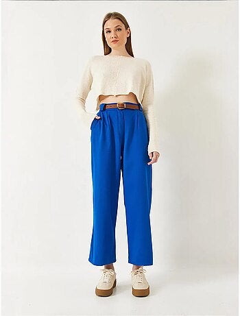 Pantalon en gabardine épaisse à ceinture bianco lucci