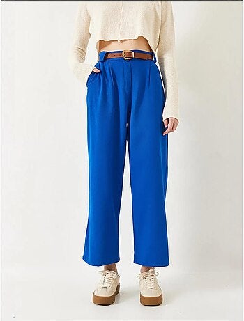 Pantalon en gabardine épaisse à ceinture bianco lucci