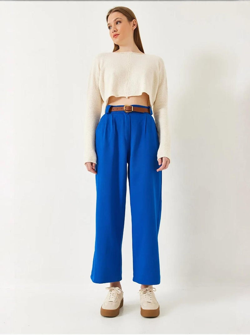 Pantalon en gabardine épaisse à ceinture bianco lucci Bleu électrique - Kiabi