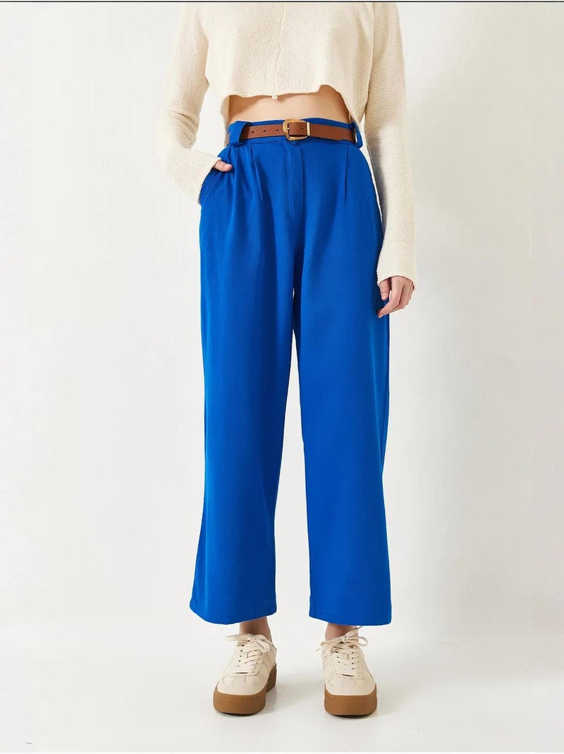 Pantalon en gabardine épaisse à ceinture bianco lucci Bleu électrique - Kiabi