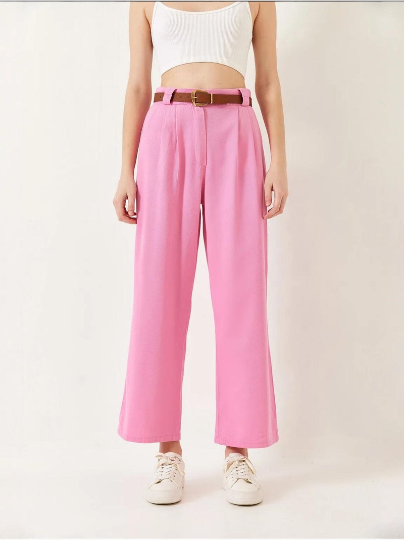 Pantalon en gabardine épaisse à ceinture lucci Rose clair - Kiabi
