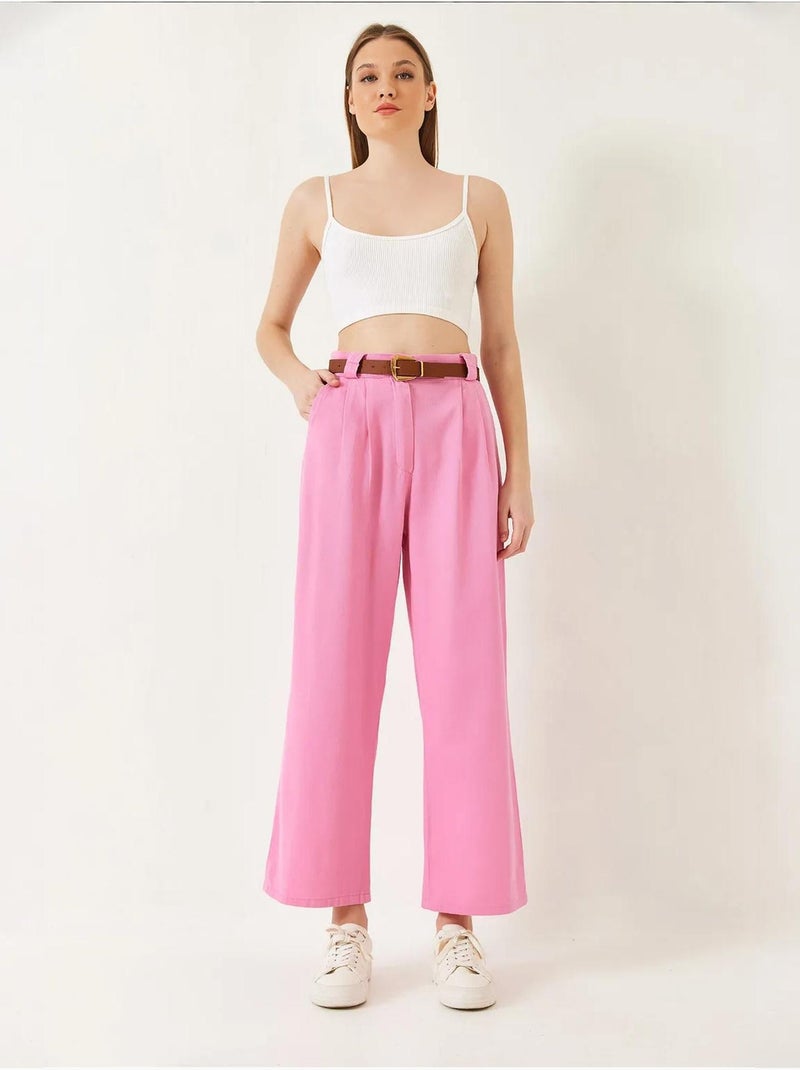 Pantalon en gabardine épaisse à ceinture lucci Rose clair - Kiabi