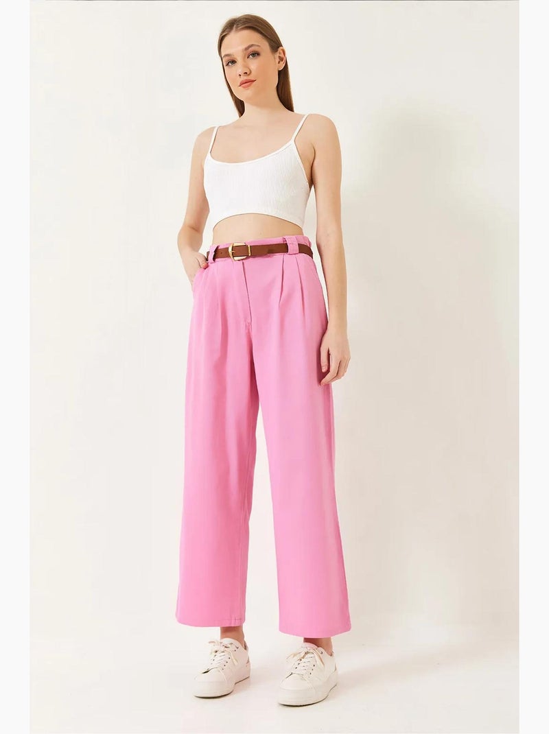 Pantalon en gabardine épaisse à ceinture lucci Rose clair - Kiabi