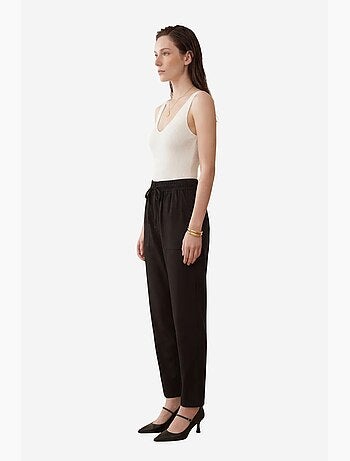 Pantalon en gabardine unie longueur cheville avec cordon de serrage à la taille my fashion