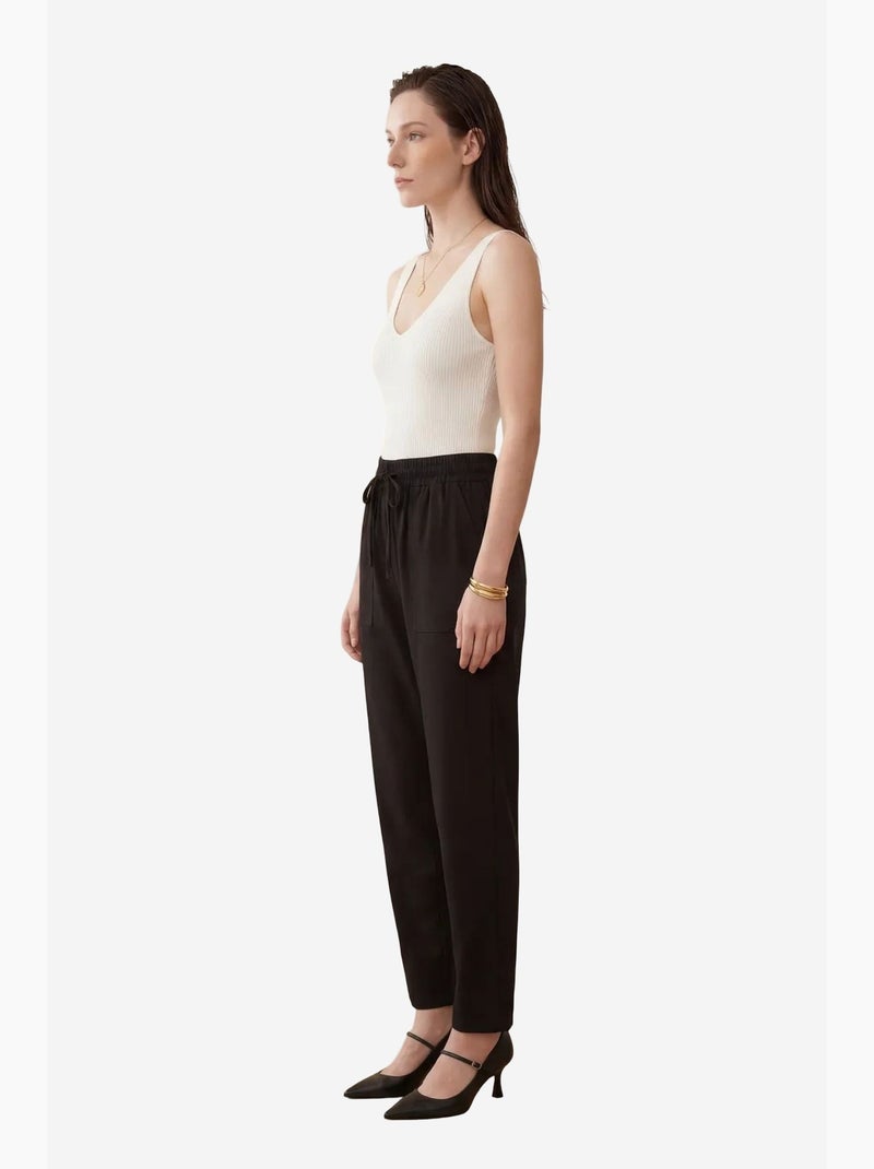 Pantalon en gabardine unie longueur cheville avec cordon de serrage à la taille my fashion Noir - Kiabi