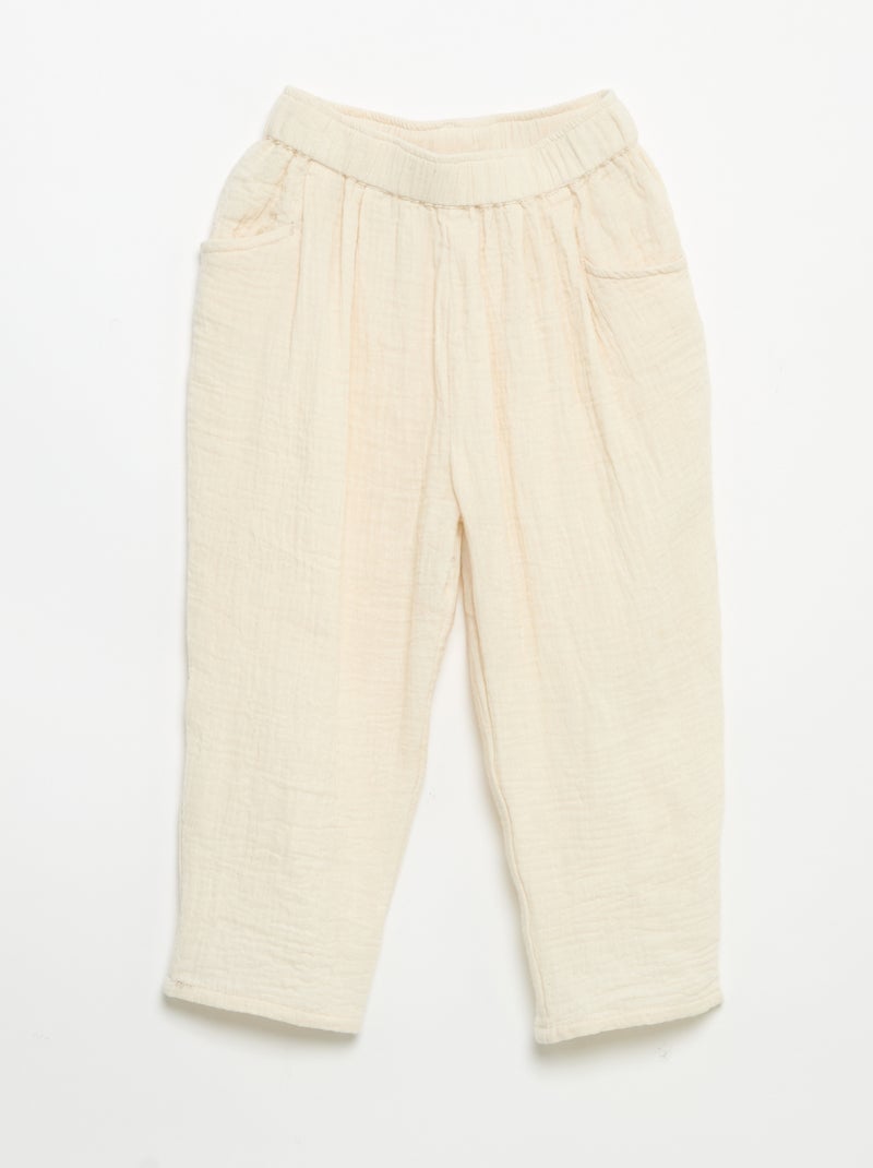 Pantalon en gaze de coton Blanc - Kiabi
