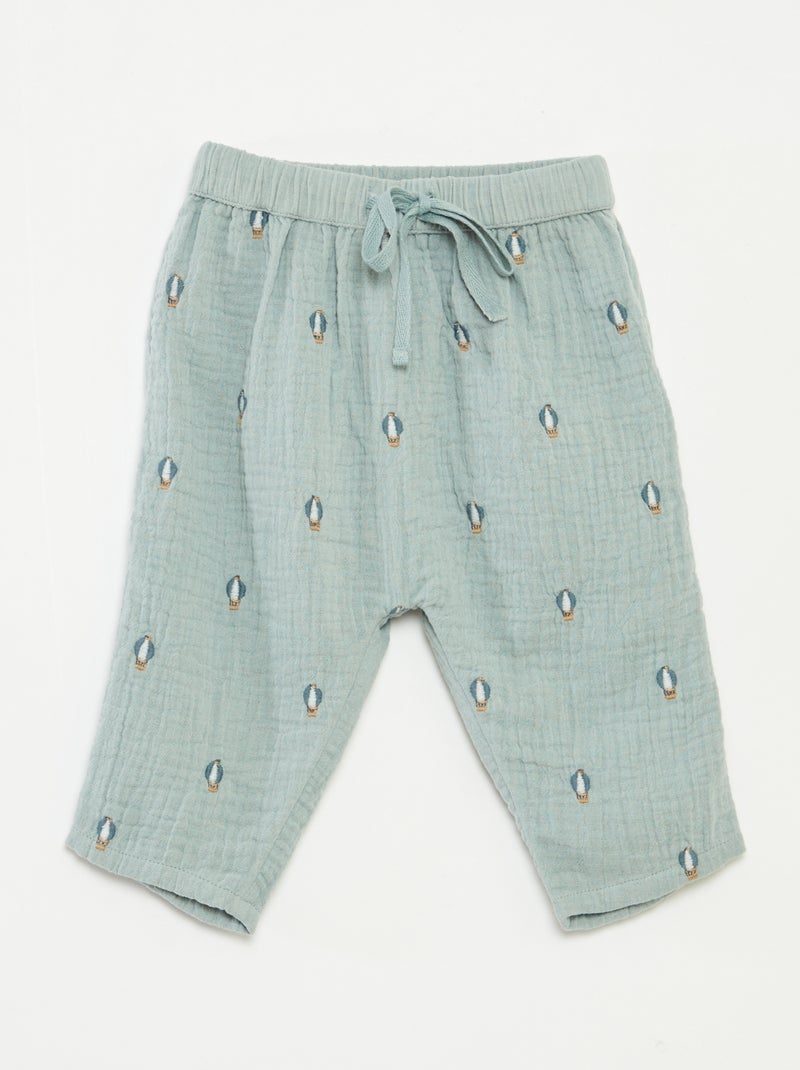 Pantalon en gaze de coton Bleu - Kiabi