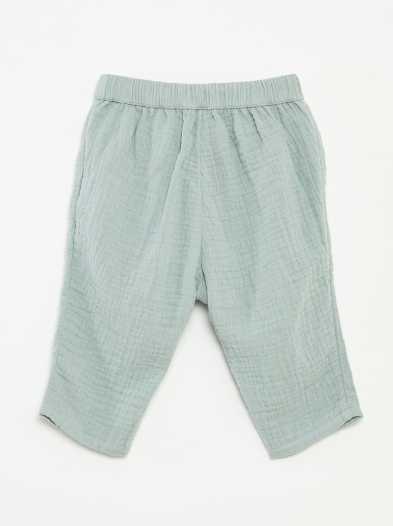 Pantalon en gaze de coton Bleu - Kiabi