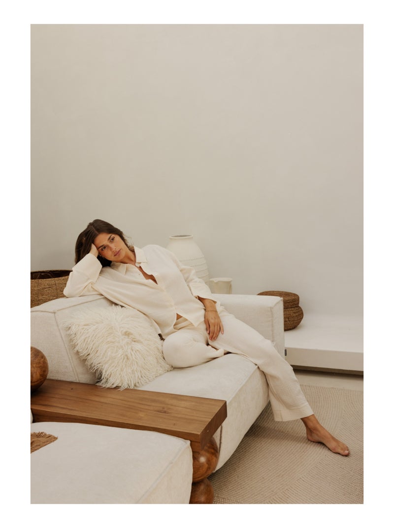 Pantalon en gaze de coton Cécily Beige - Kiabi