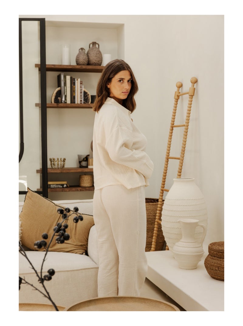 Pantalon en gaze de coton Cécily Beige - Kiabi