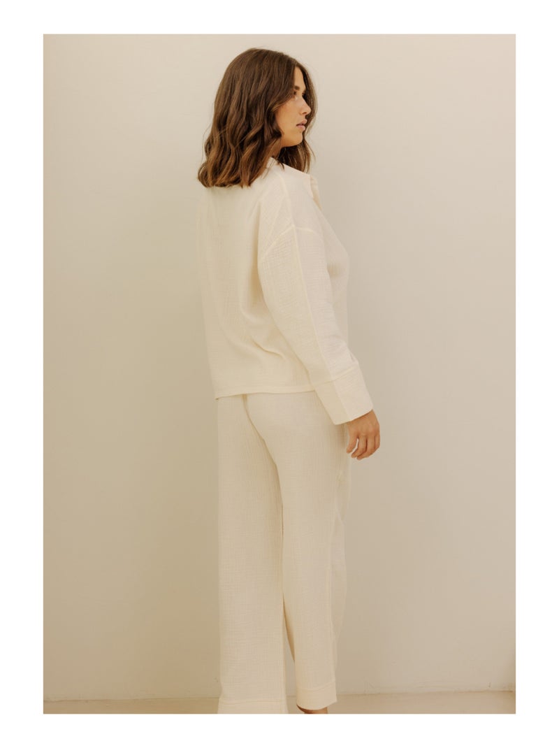 Pantalon en gaze de coton Cécily Beige - Kiabi